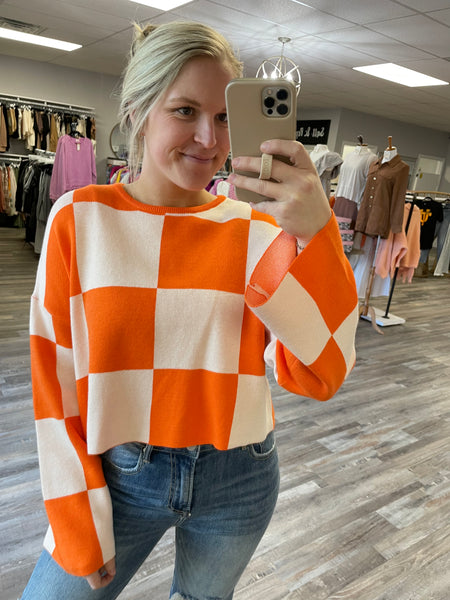 Checkered Lightweight Sweater - Orange