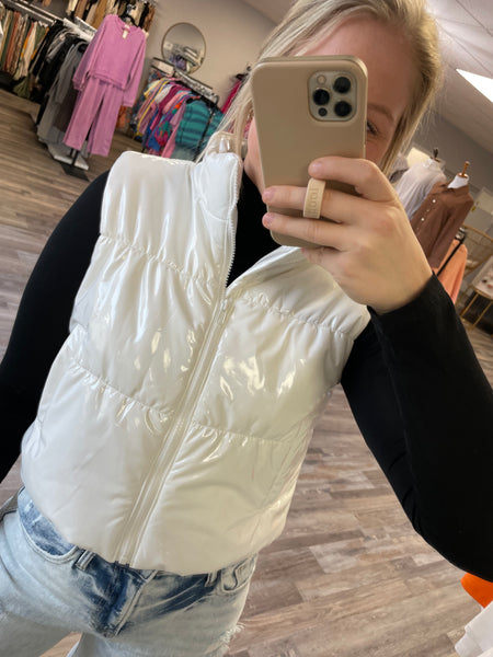 Gloss Shiny Puffer Vest - White