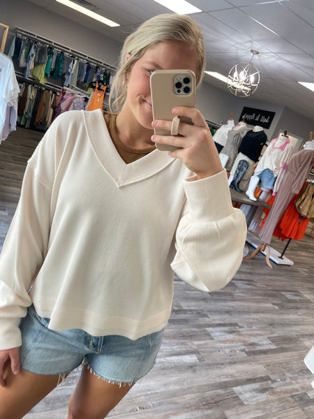 V-Neck Knit Pullover - Cream