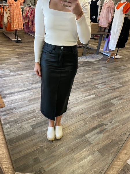 Leather Midi Skirt - Black