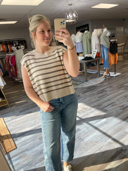 Striped Knit Top - Oatmeal