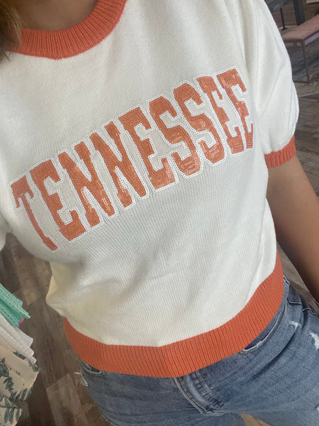 Tennessee Sequin Sweater - White/Orange