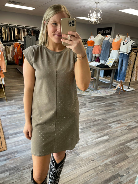 Glitter Muscle Sleeve Dress - Mocha