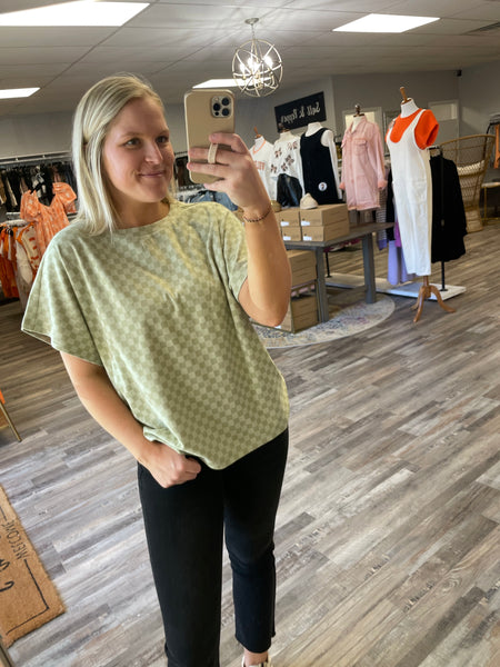 Checkered Oversized Top - Olive