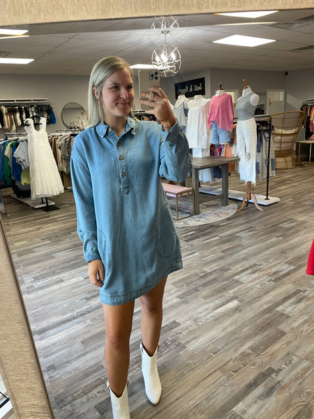 Denim Shirt Dress - Medium Wash