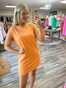 Raw Hem Tee Dress - Orange