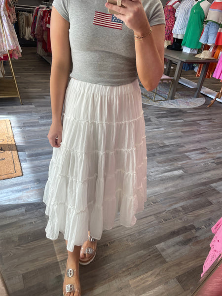 Tiered Midi Skirt - White