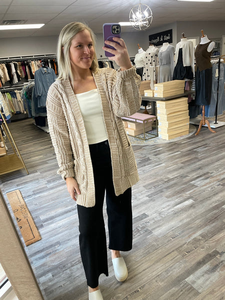 Two Tone Chenille Cardigan - Taupe