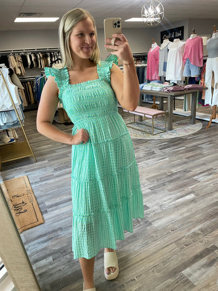 Checkered Smocked Dress - Green