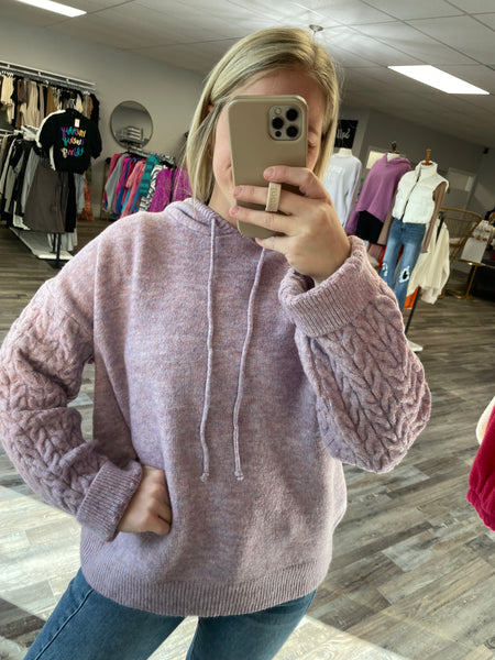 Cable Knit Hoodie Sweater - Lavender