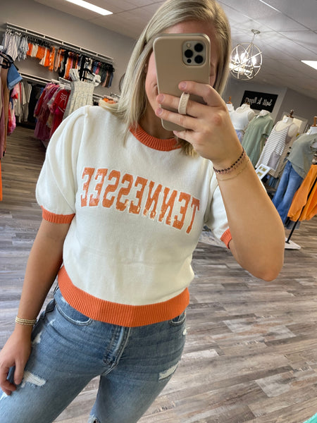 Tennessee Sequin Sweater - White/Orange