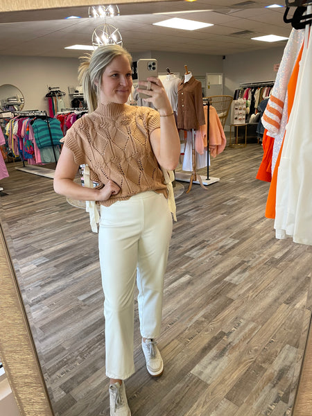 Cable Knit Tie Side Sweater Vest - Taupe