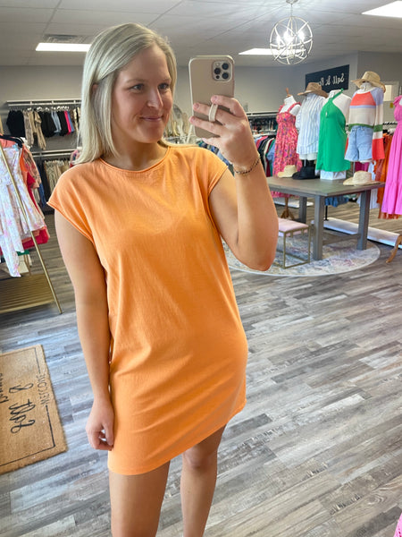 Raw Hem Tee Dress - Orange