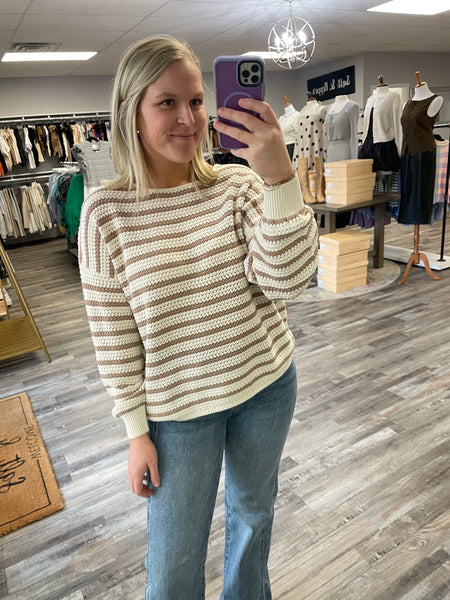 Stripe Knit Pullover Sweater - Taupe