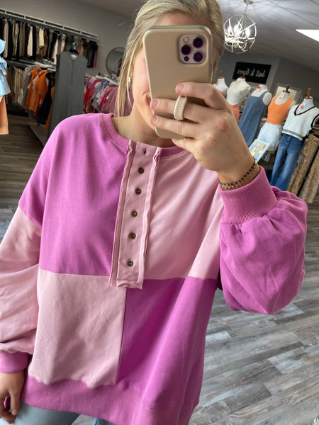 Color Block Pullover - Pink/Magenta