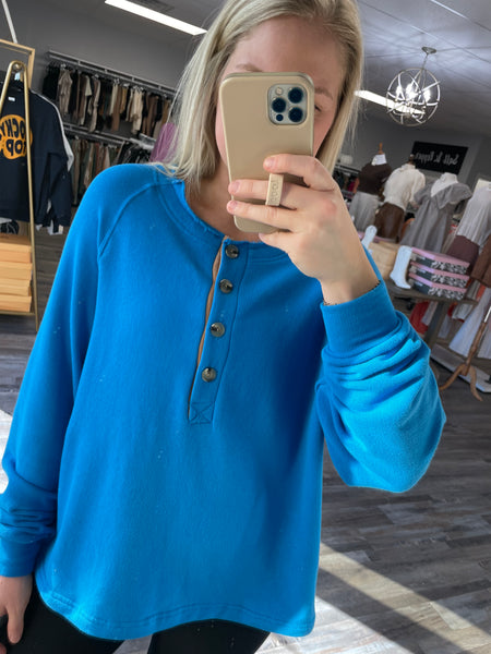 Henley Oversized Pullover - Blue