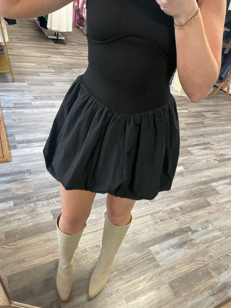 Bubble Hem Mini Dress - Black