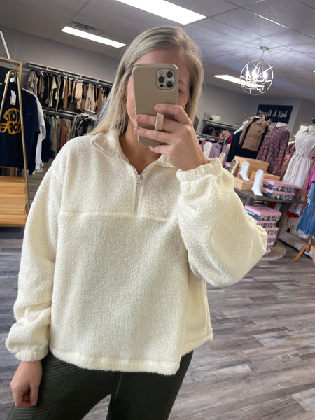 Sherpa Half Zip Pullover - Cream