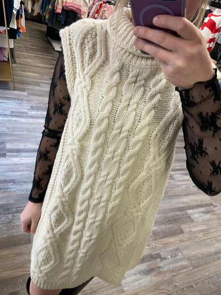 Cable Knit Sweater Dress - Cream