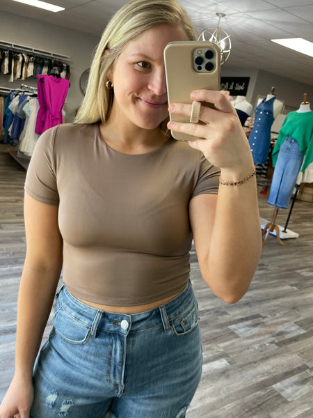 Solid Cropped Tee - Taupe