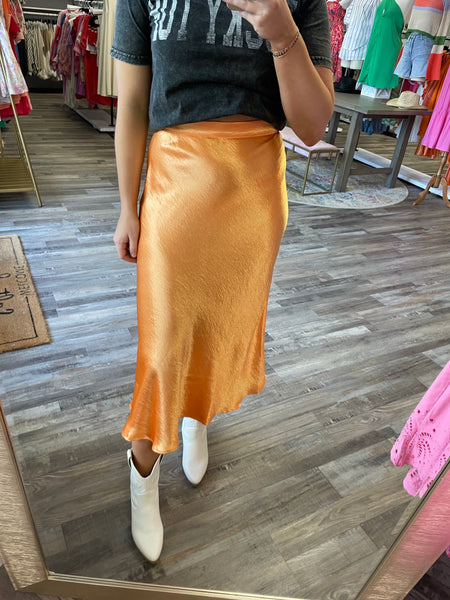 Silk Midi Skirt - Orange
