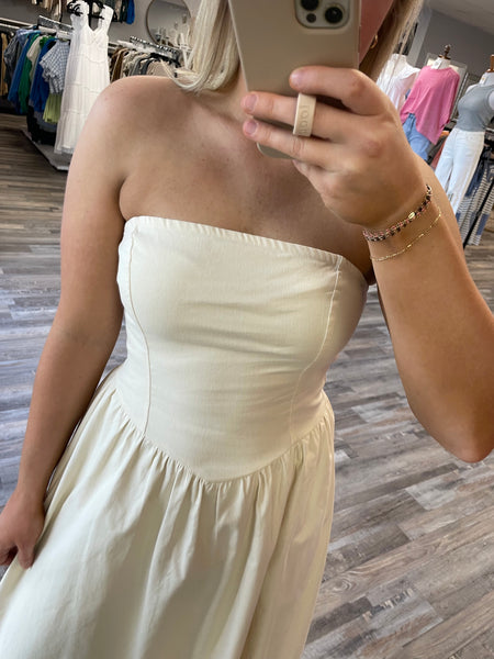 Strapless Midi Flare Dress - Cream