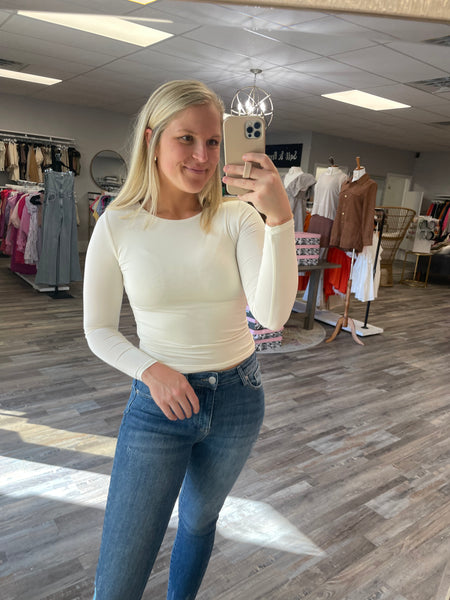 Round Neck Long Sleeve Top - Ivory