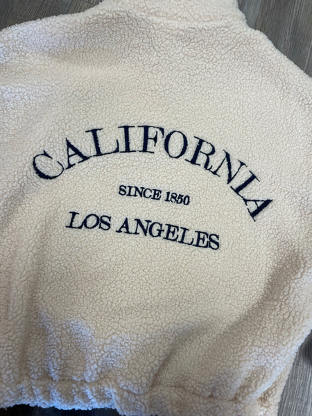 California Embroidered Fleece Quarter Zip - Cream