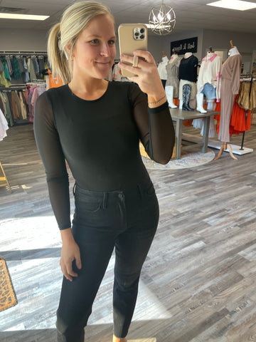 Mesh Long Sleeve Bodysuit - Black