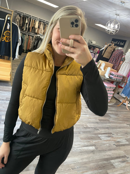 Cropped Puffer Vest - Pale Brown