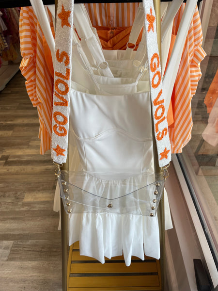 Go Vols Beaded Purse Strap - White