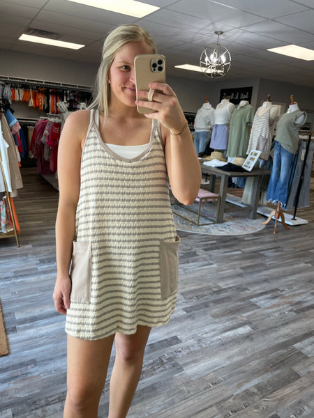 Striped Romper Dress - Taupe