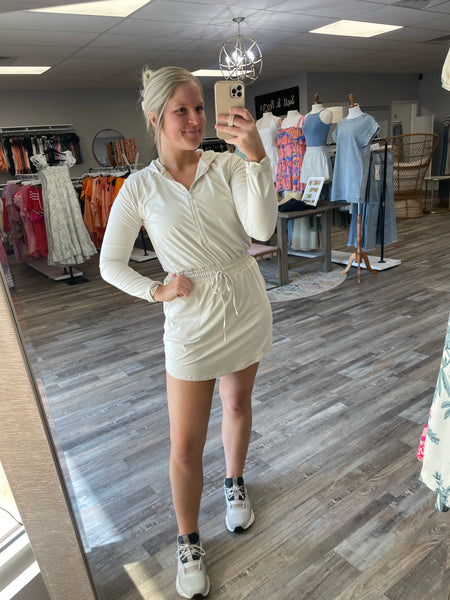 Long Sleeve Hooded Romper - White Pearl