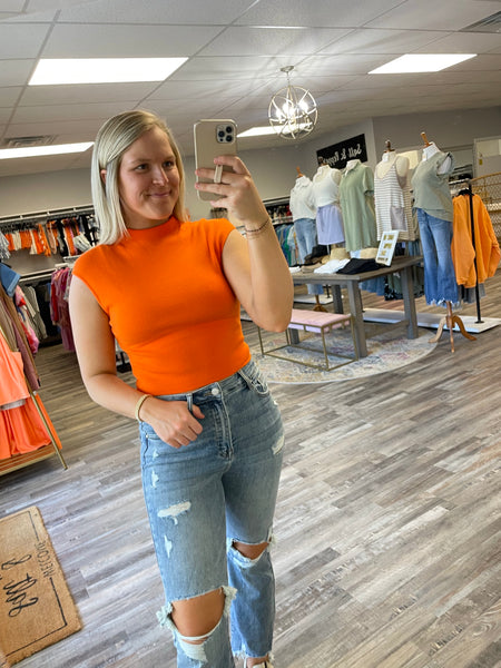 High Neck Sweater Top - Orange