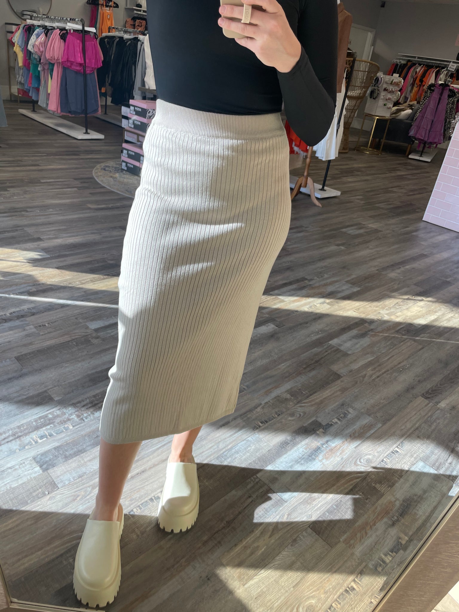 Ribbed Sweater Skirt - Champagne