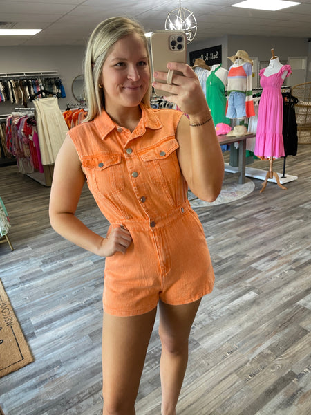 Sleeveless Denim Romper - Sunkist