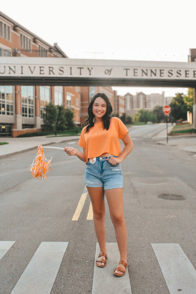 Round Neck Short Sleeve Top - Sunkist