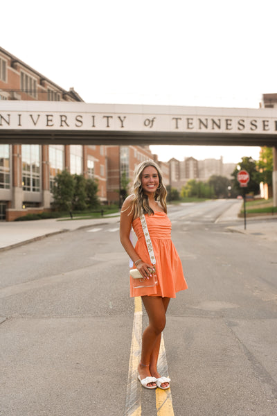 Strapless Pleated Dress - Orange