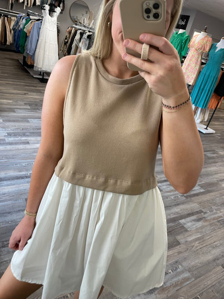 Colorblock Twofer Dress - Taupe/Ivory