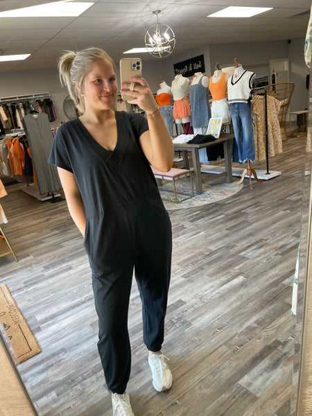 Slub Relaxed Jumpsuit - Black