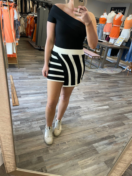 Striped Wrap Mini Skirt - Black/White