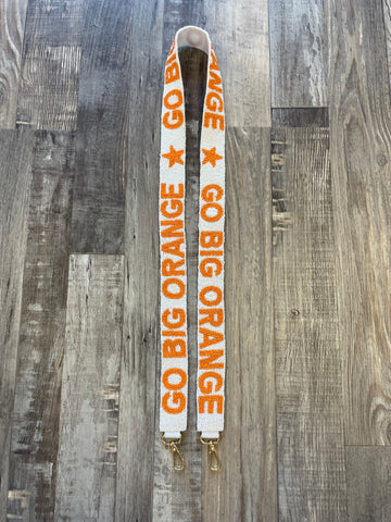 Go Big Orange Beaded Purse Strap - White