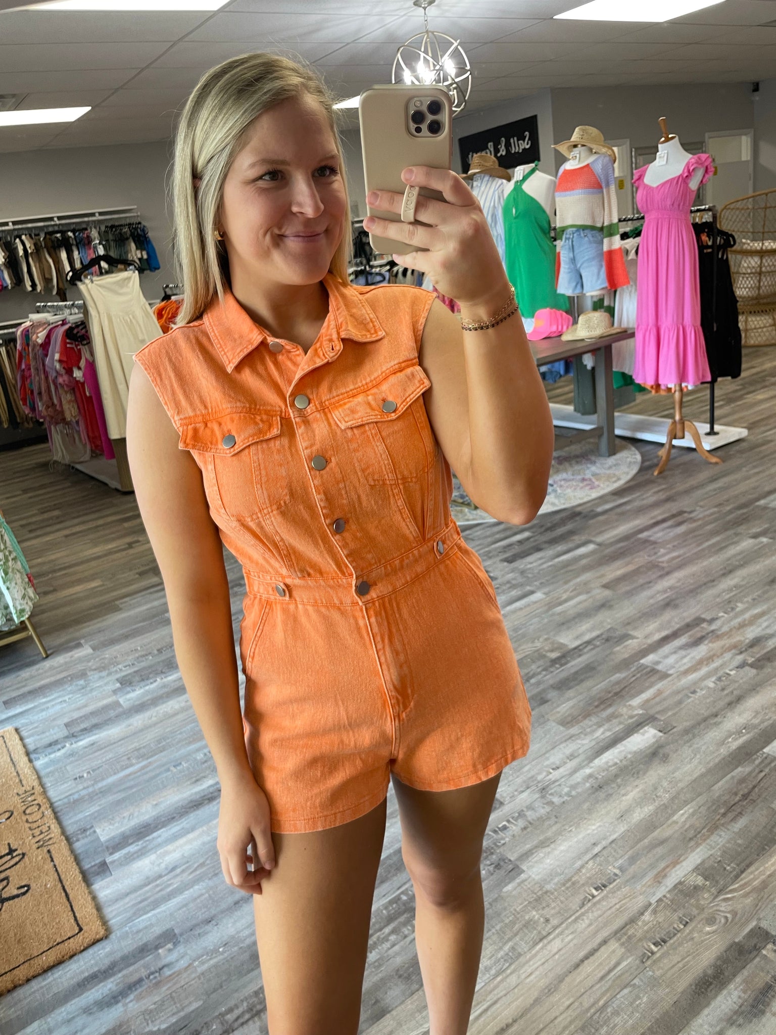 Sleeveless Denim Romper - Sunkist