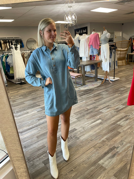 Denim Shirt Dress - Medium Wash