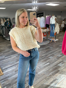 Mixed Cable Knit Sweater Vest - Cream