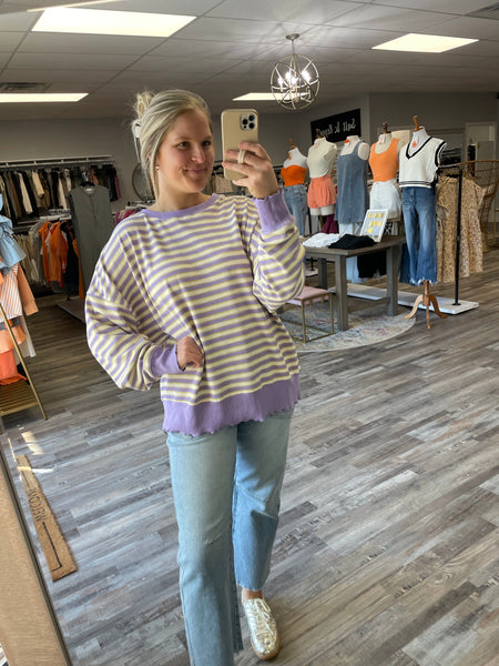 Thermal Striped Pullover - Lavender Multi