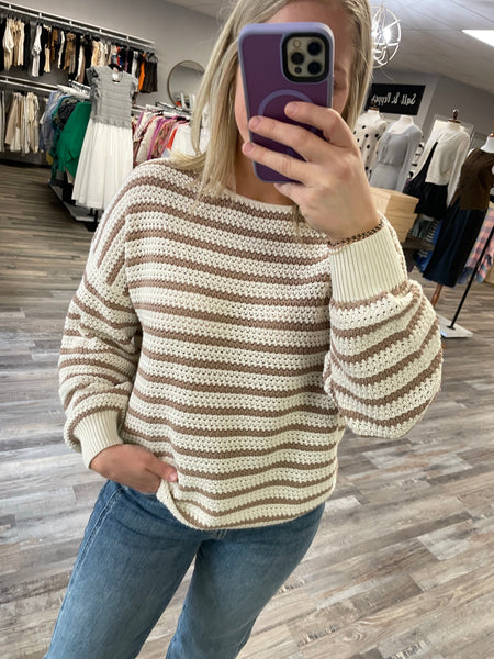 Stripe Knit Pullover Sweater - Taupe