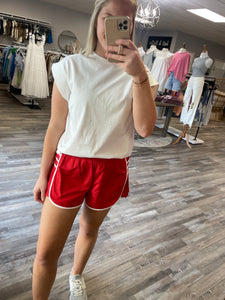Pleated Side Active Shorts - Red