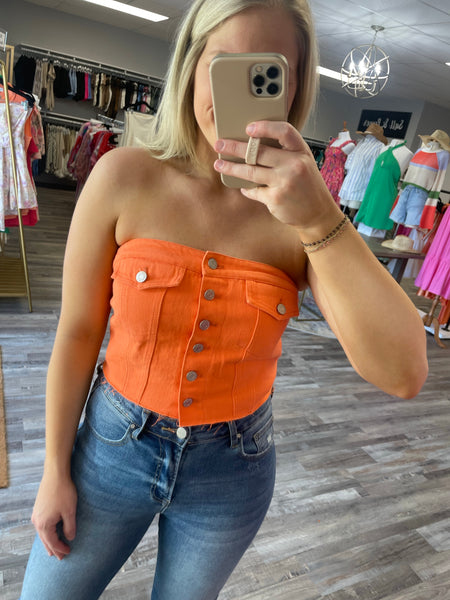 Denim Corset Top - Orange