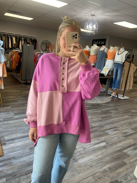 Color Block Pullover - Pink/Magenta